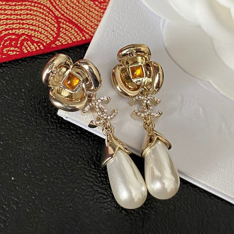 18K Chanel Camellia Red Crystal Earrings