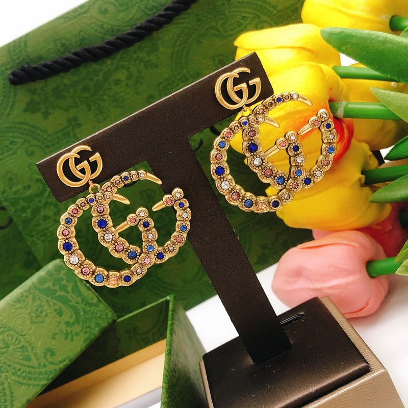 18K Gucci Big Crystal Gold Earrings