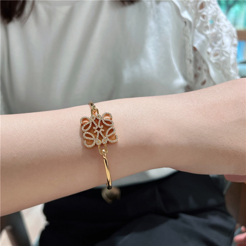 18K Loewe Anagram Pave Anagram Open Bracelet