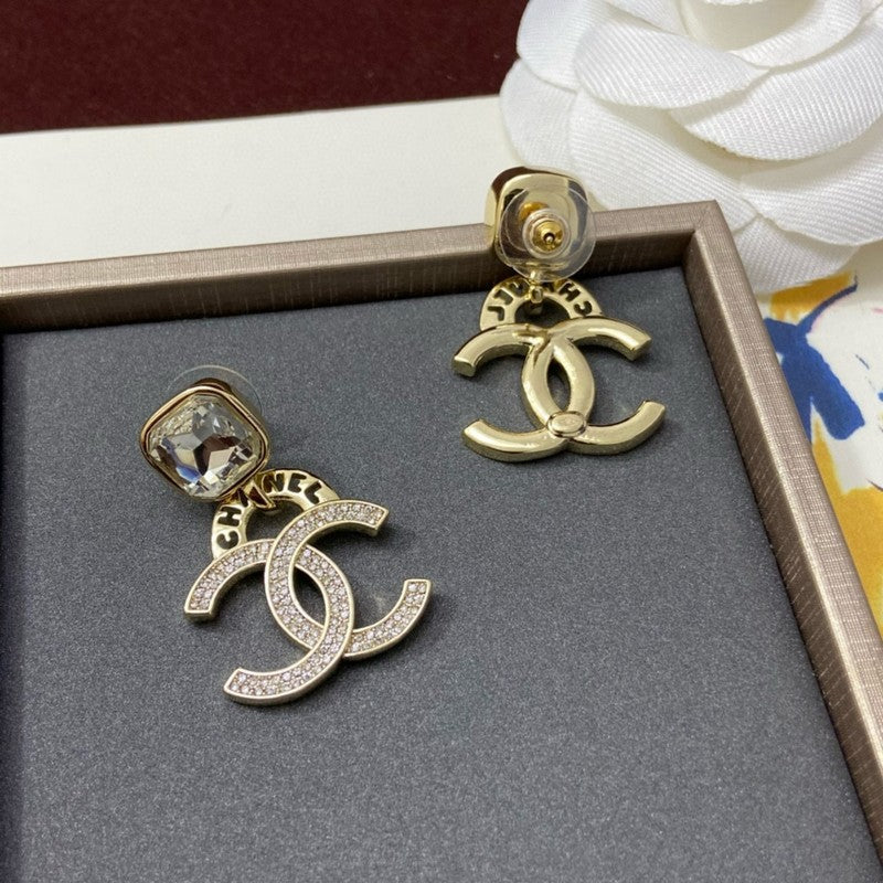 18K Chanel Pendant Crystal Earrings