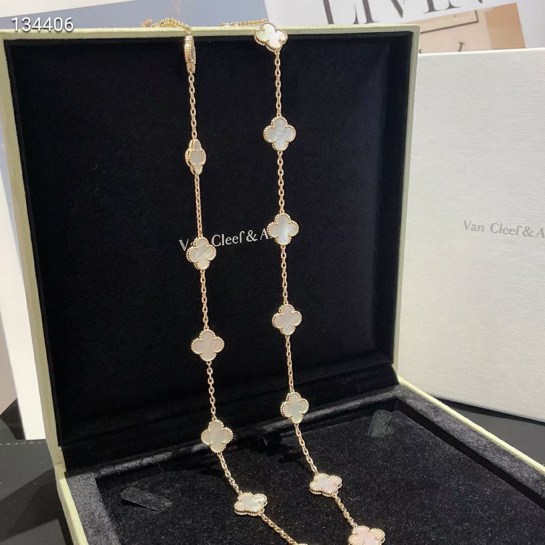 18K Van Cleef & Arpels Vintage Alhambra 20 Motifs Long Necklace
