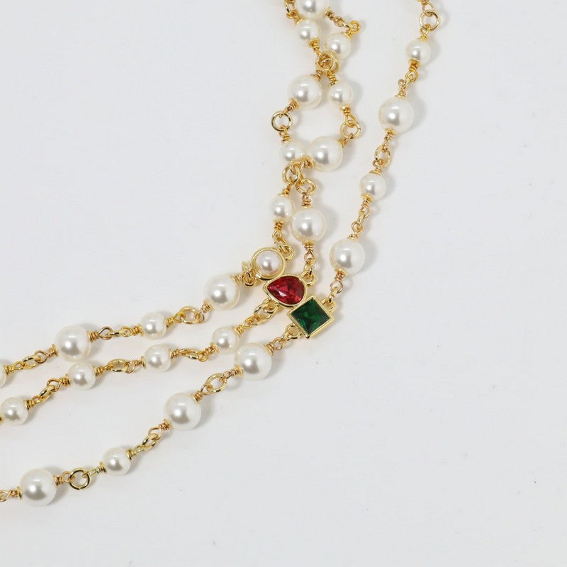 18K Chanel Color Crystal Long Pearl Necklace