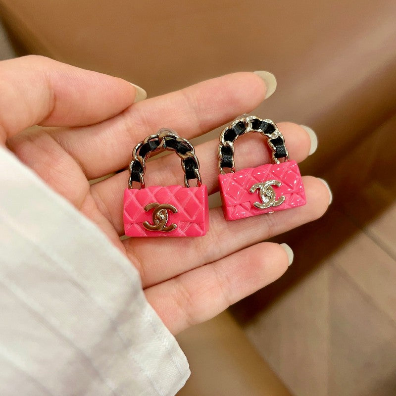 18K Chanel Color Bag Gold Earrings