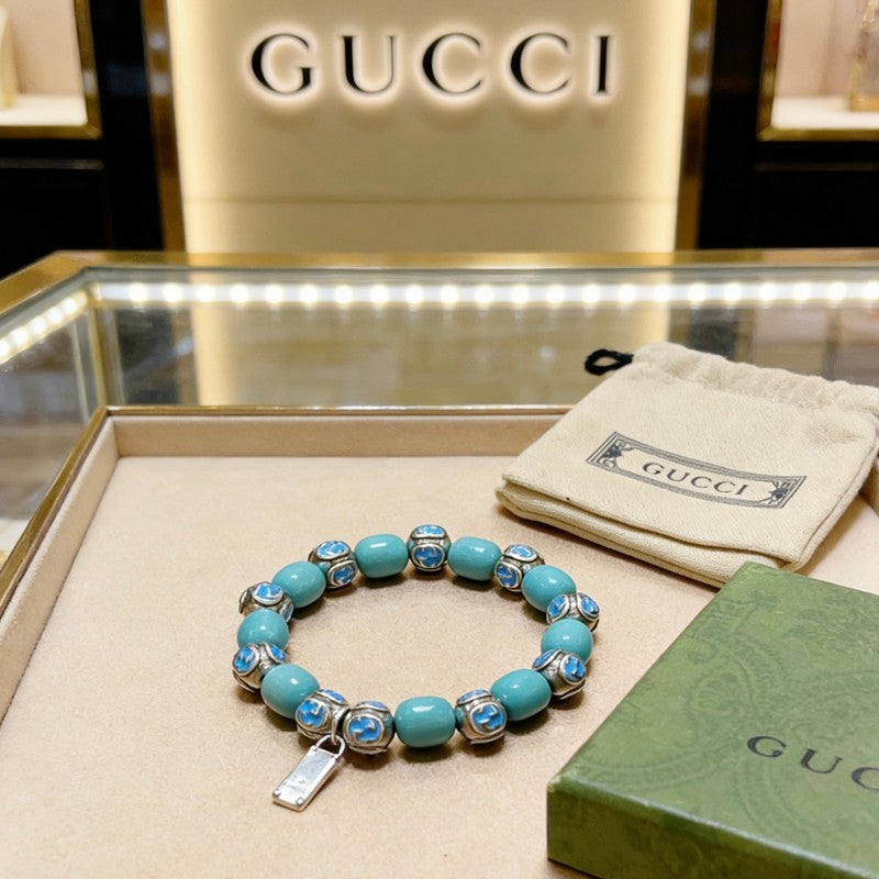 18K Gucci Anger Forest Chalchite Bead Chain Bracelet