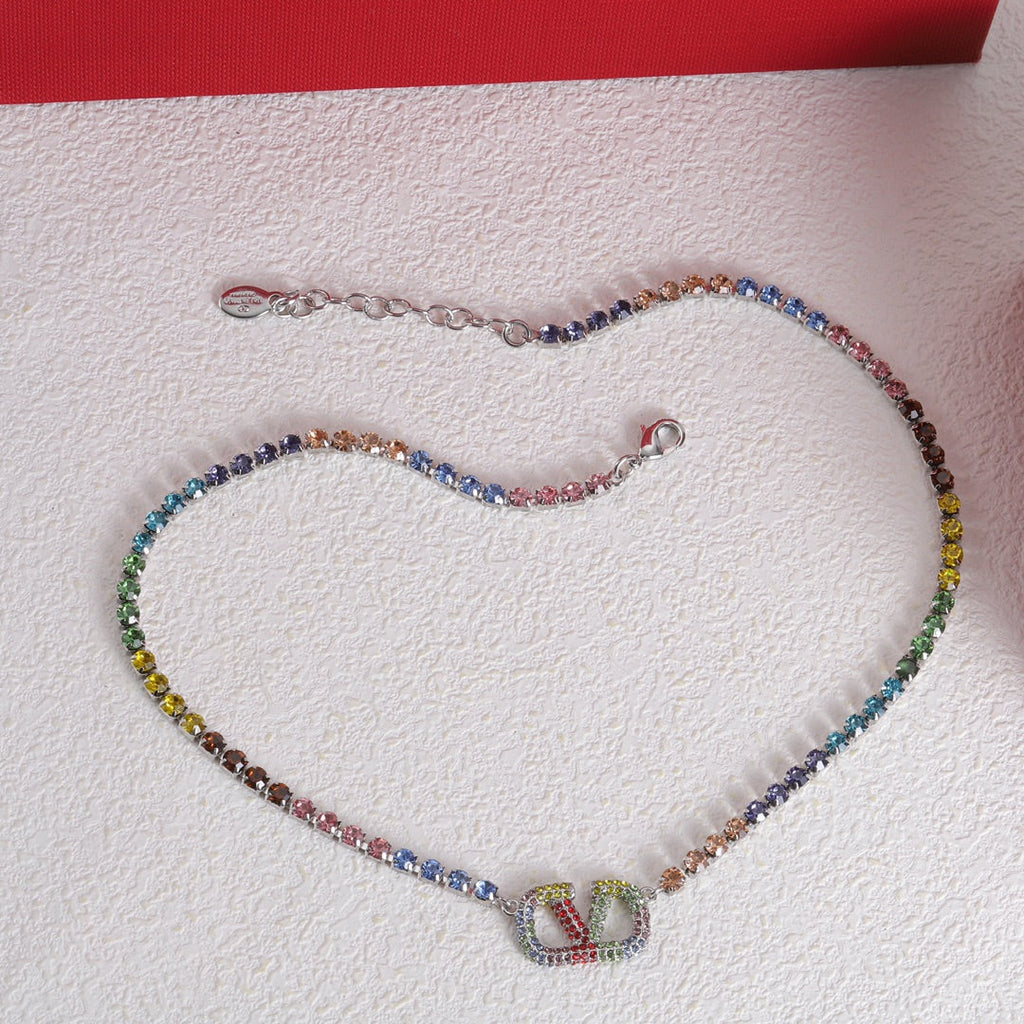 18K Valentino Vlogo Multi-Color Crystals Necklace