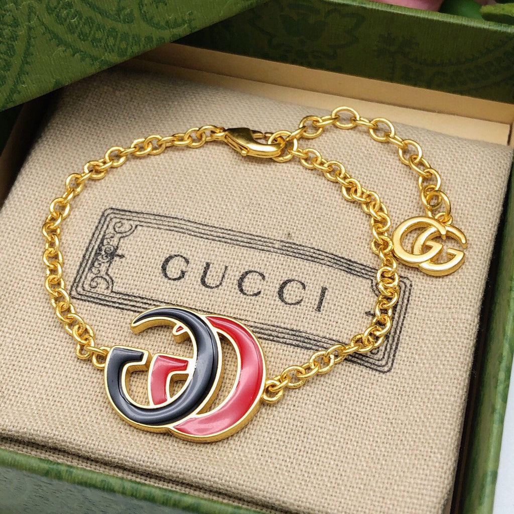 18K Gucci Pink & Black Logo Bracelet
