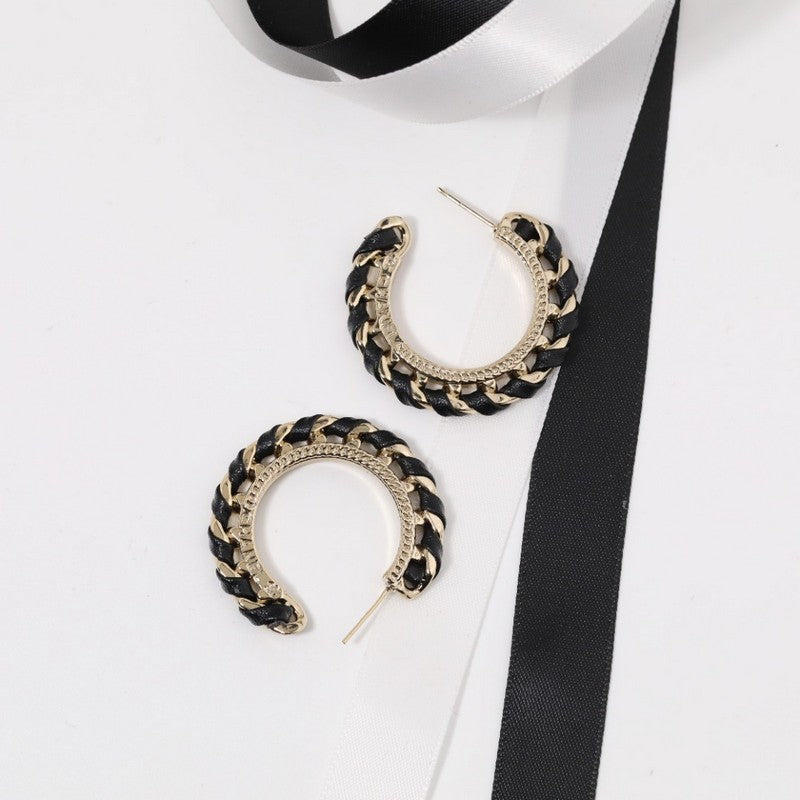 18K Chanel Black & Red Leather Earrings