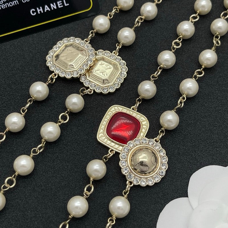 18K Chanel Red Crystal Pearl Long Necklace