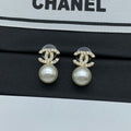 18K Chanel Pearl Drop Gold Earrings