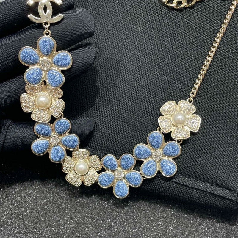 18K Chanel Blue & White Flower Diamond Necklace