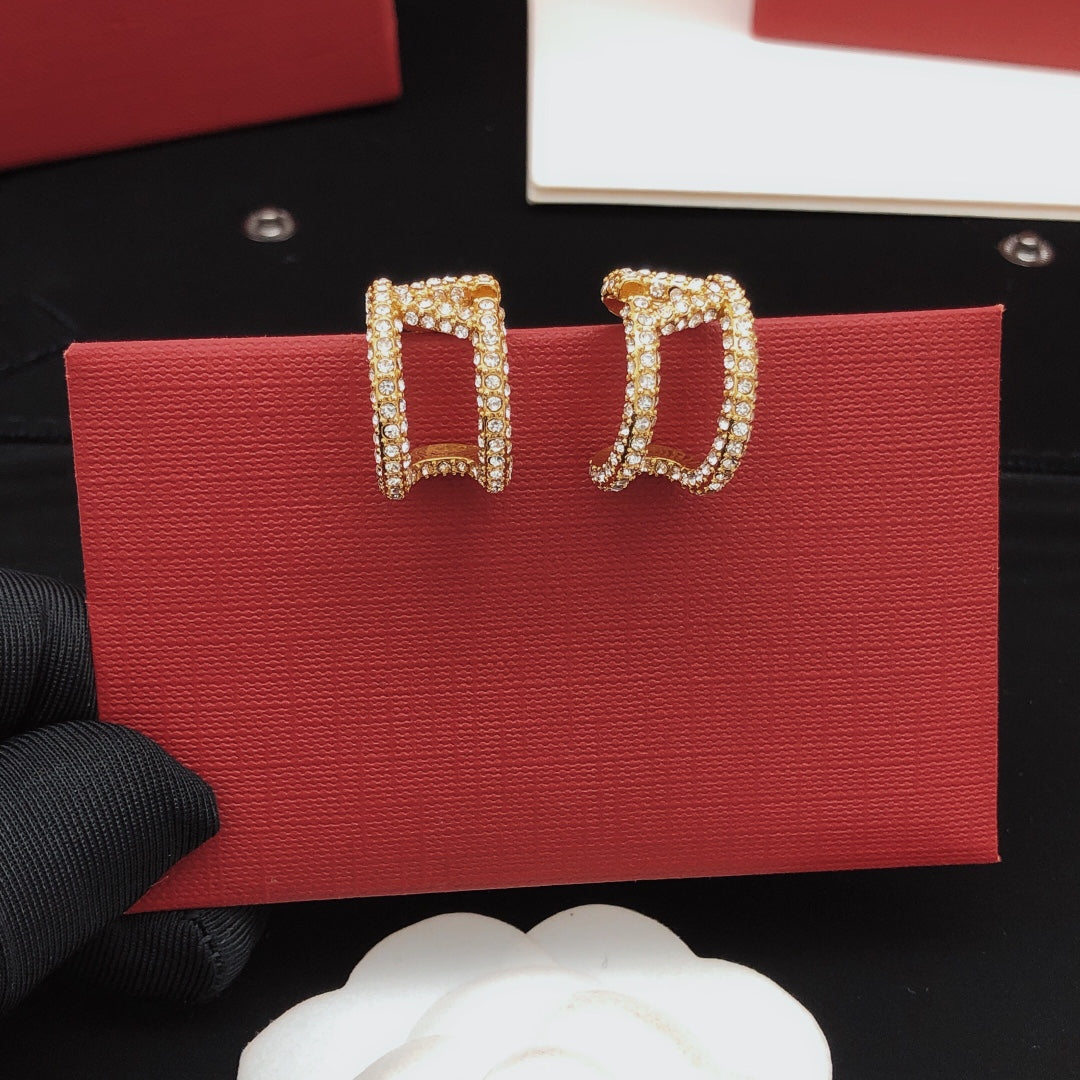 18K Valentino Vlogo Diamonds Open Earrings