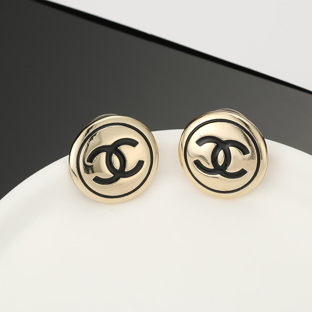 18K Chanel Black Button Earrings