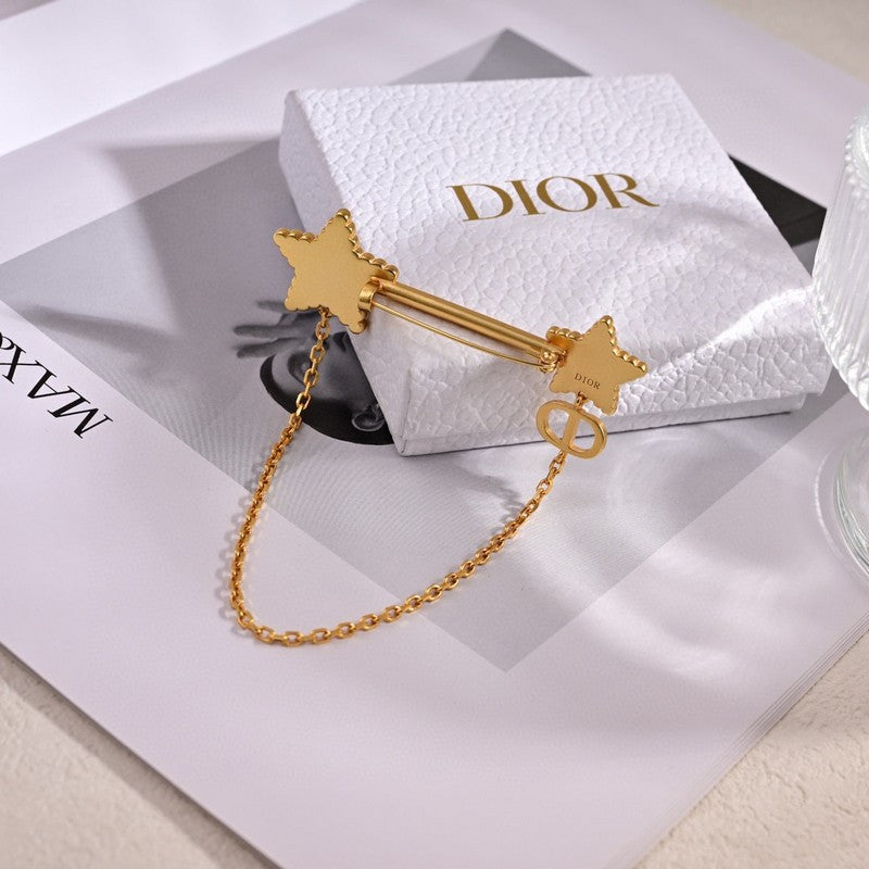 18K Dior Black Star Gold Chain Brooch