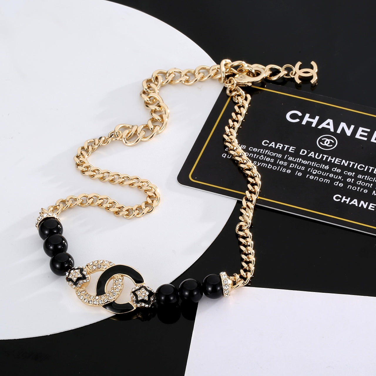 18K Chanel Black Pearls Diamonds Necklace