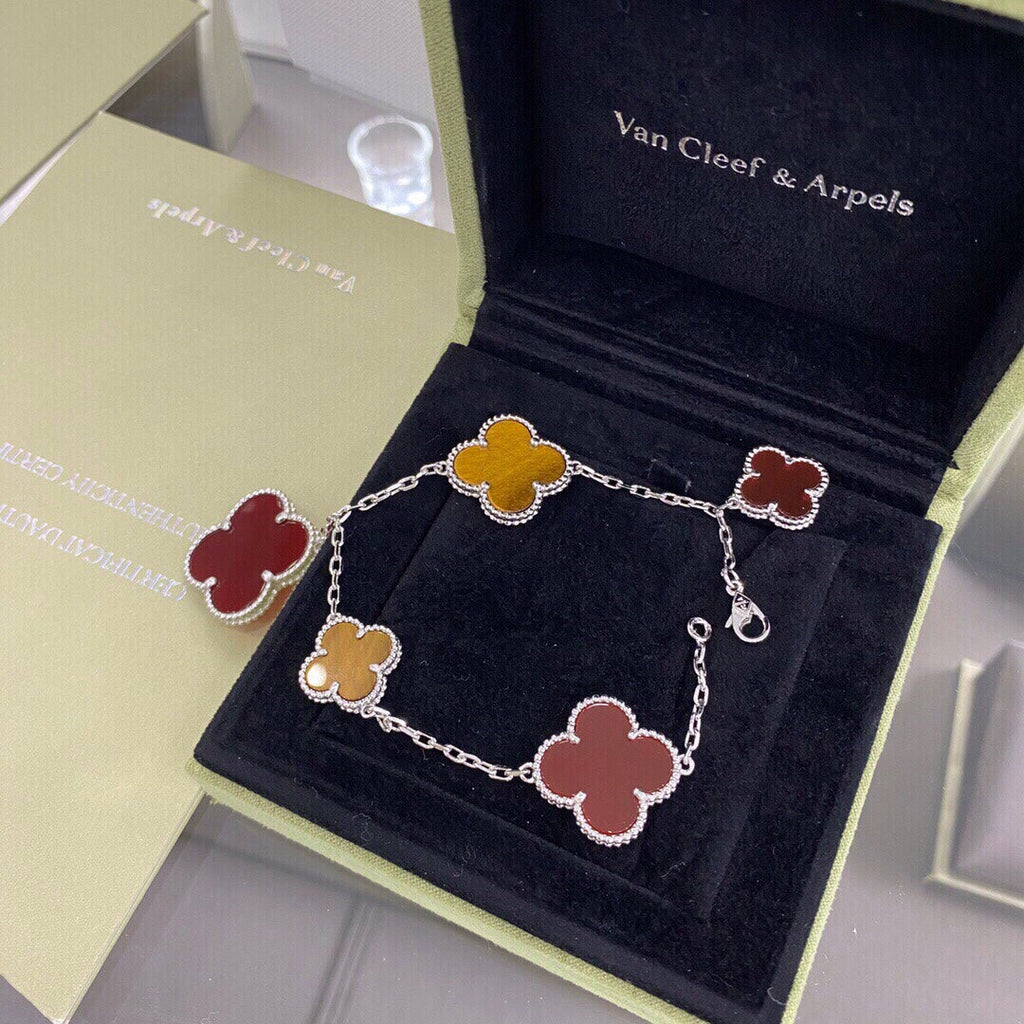 18K Van Cleef & Arpels Lucky Carnelian and Tigers Eye Alhambra Bracelet