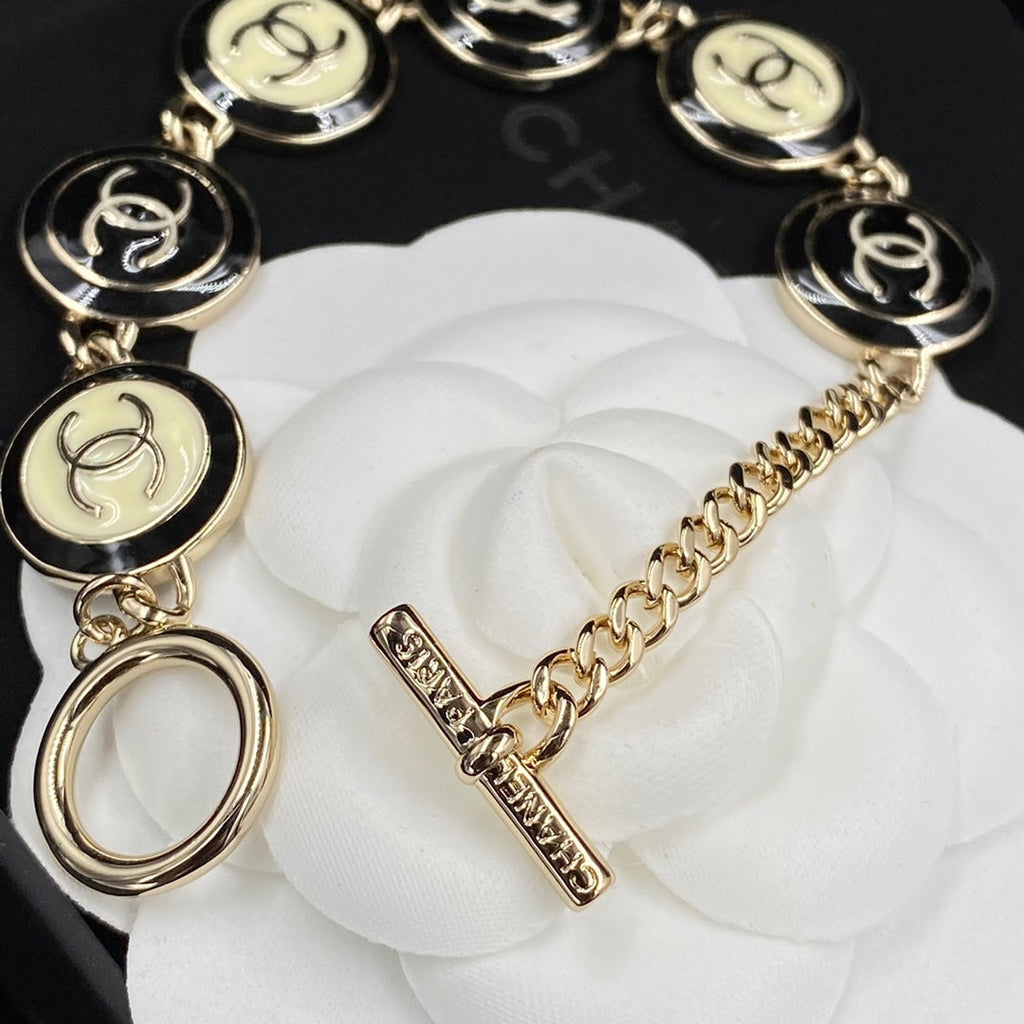 18K Chanel Black & White Resin Chain Bracelet