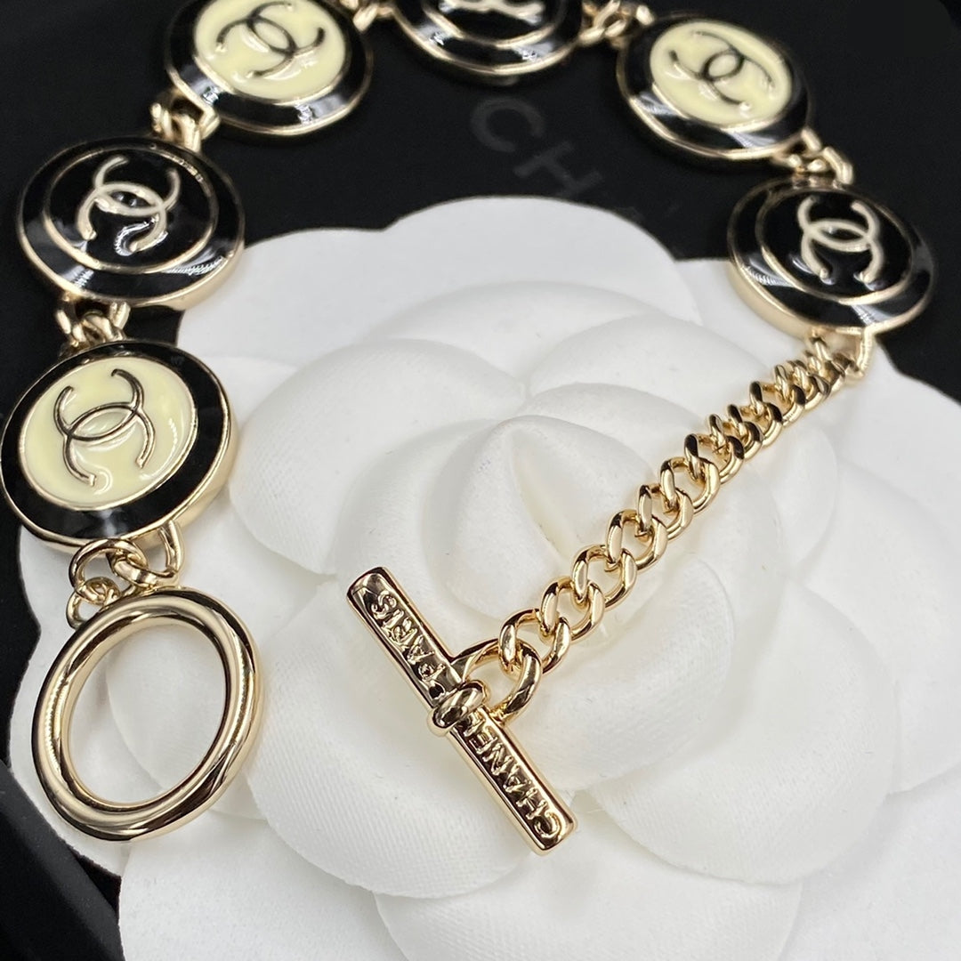 18K Chanel Black & White Resin Chain Bracelet