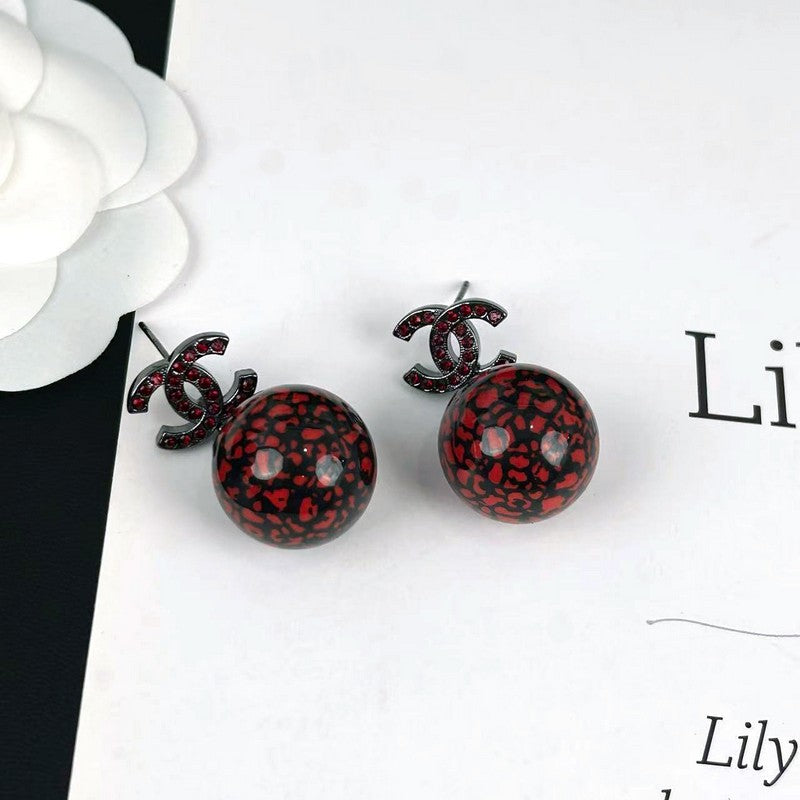 18K Chanel Red Glass Bead Resin Earrings