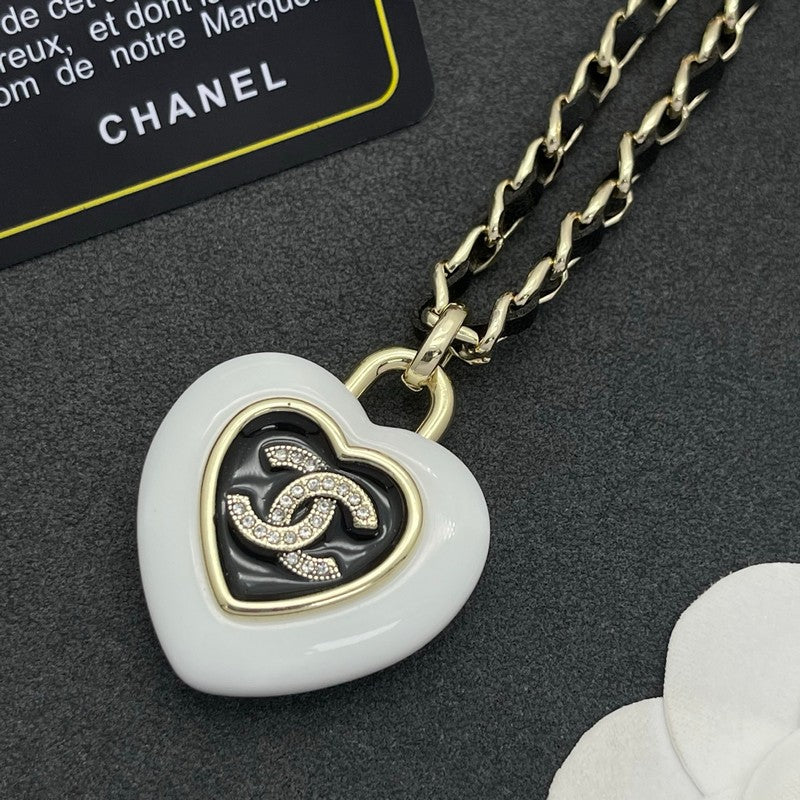18K Chanel Black & White Heart Leather Necklace