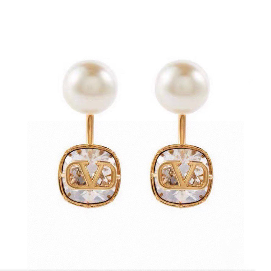 18K Valentino Vlogo Crystal Earrings