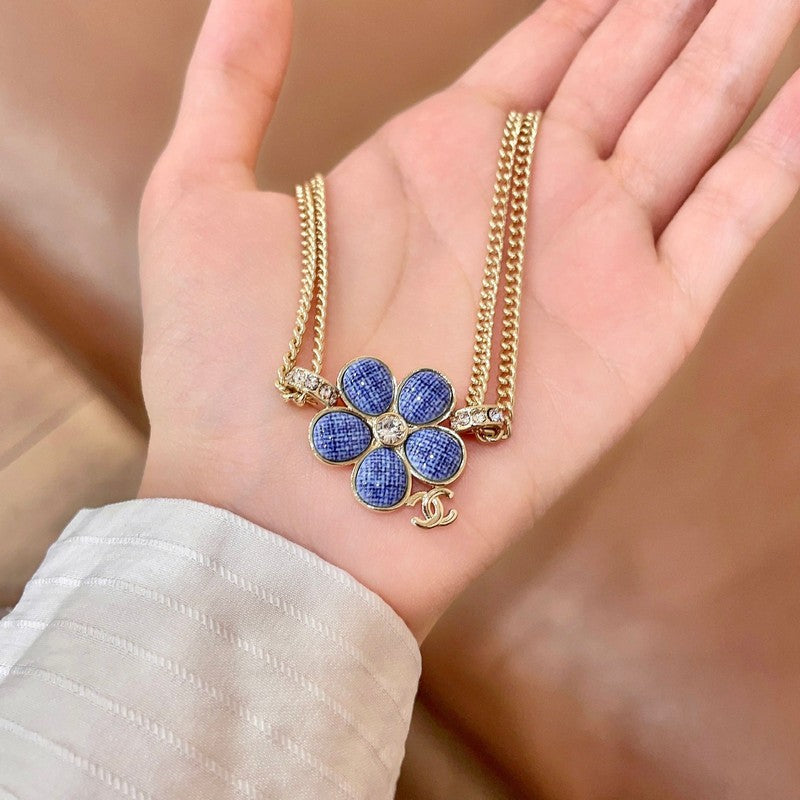 18K Chanel Blue Gold Camellia Chain Necklace