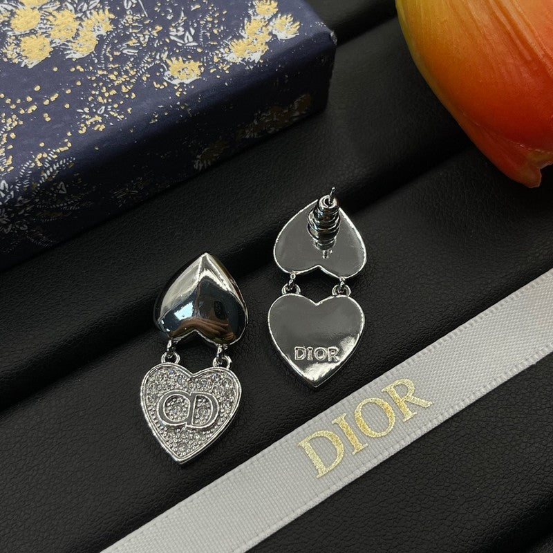 18K Dior Double Heart Diamond Earrings