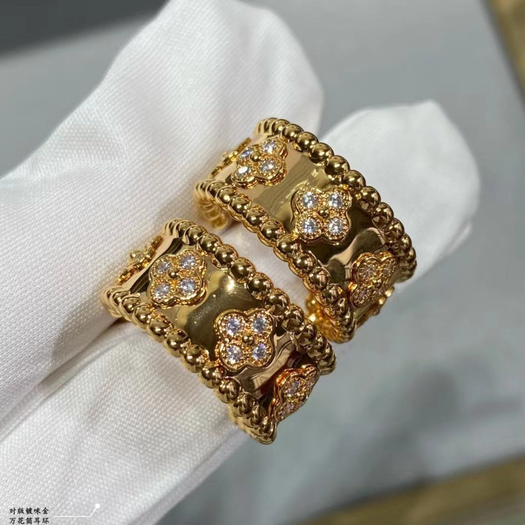 18K Van Cleef & Arpels Rose Gold Perlee Clovers Hoop Earrings