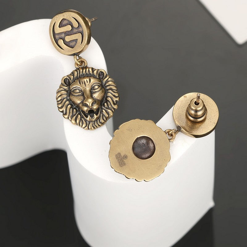 18K Gucci Lion Pendant Earrings