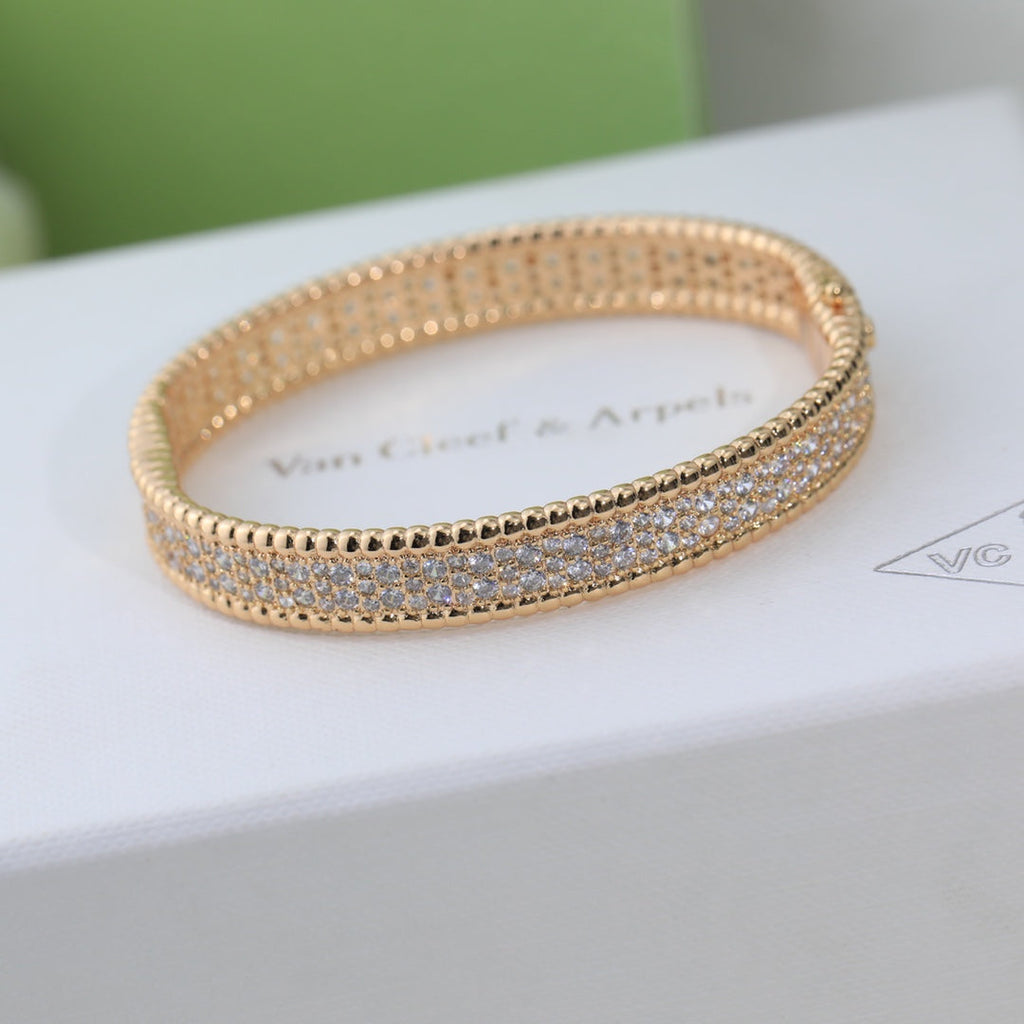 18K Van Cleef & Arpels Rose Gold Perlee Diamonds Three Rows Bracelet