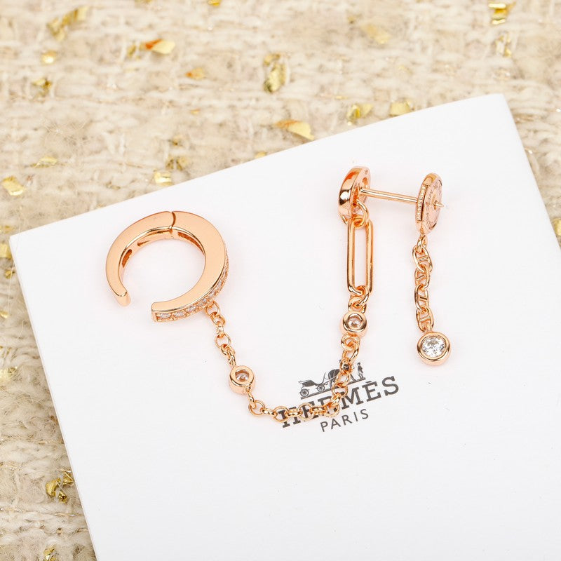 18K Hermes Chaine D'Ancre Rose Gold Diamond Earrings