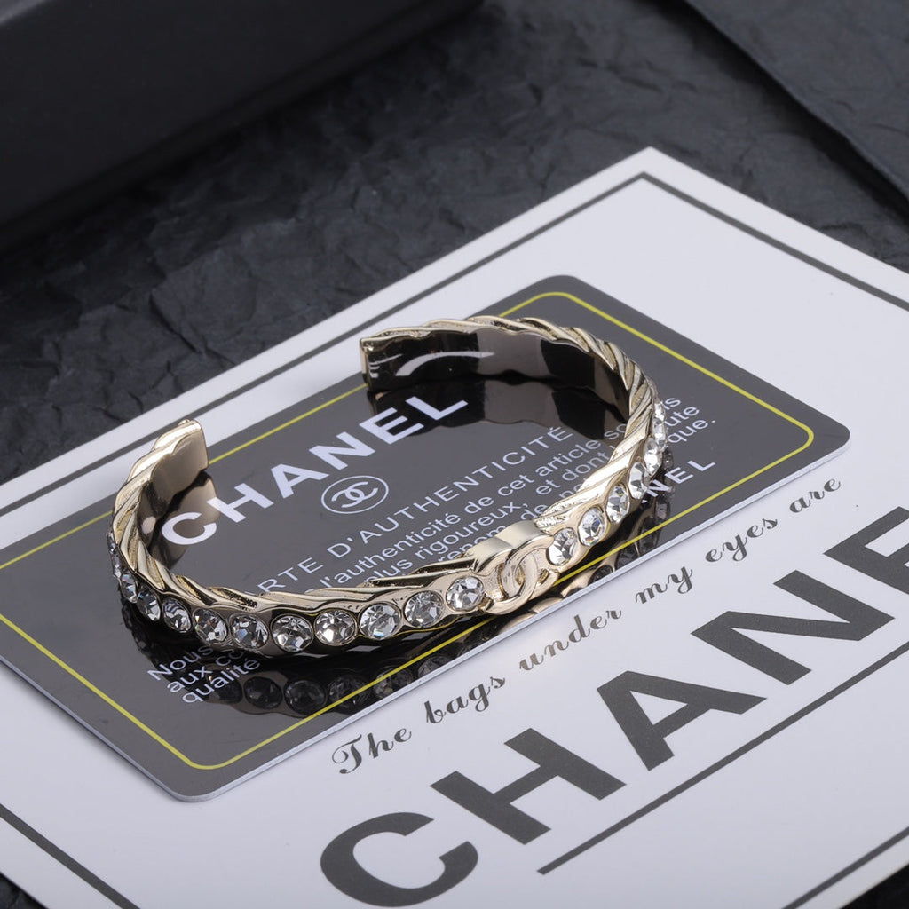 18K Chanel Open Cuff Crystals Bracelet