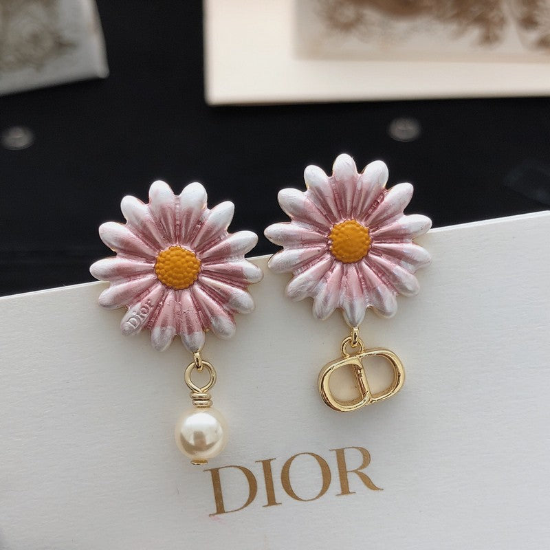 18K Dior Pink Sun Flower Pearl Earrings