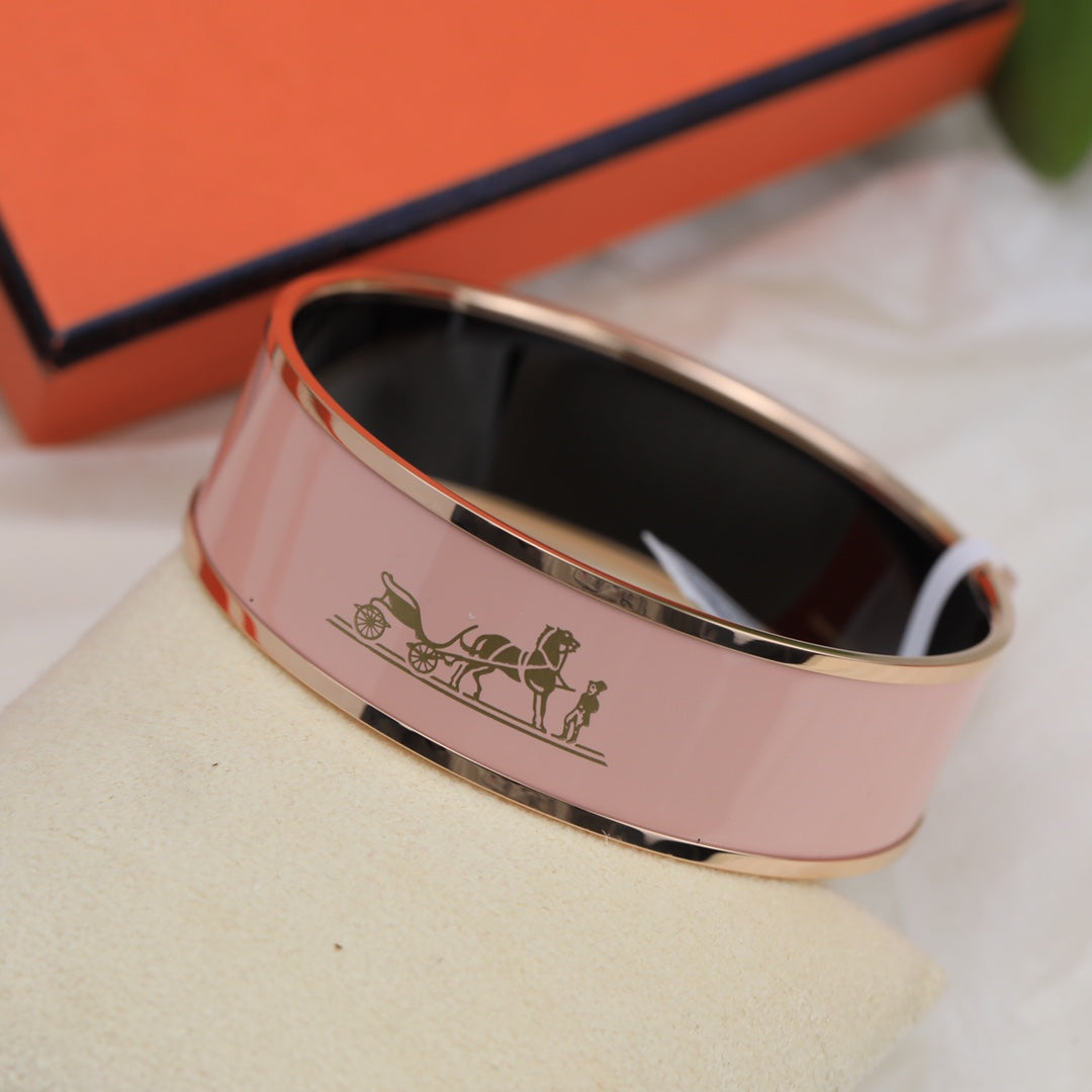 18K Enamel Wide Bangle Hermes Bracelet