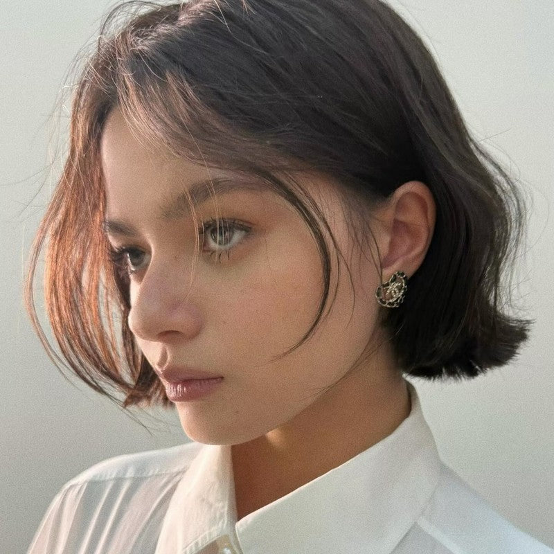 18K Chanel Black Leather Heart Gold Earrings