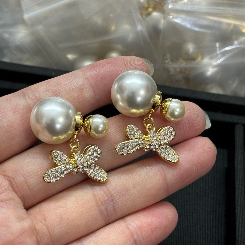 18K Dior Bow Diamond Gold Earrings