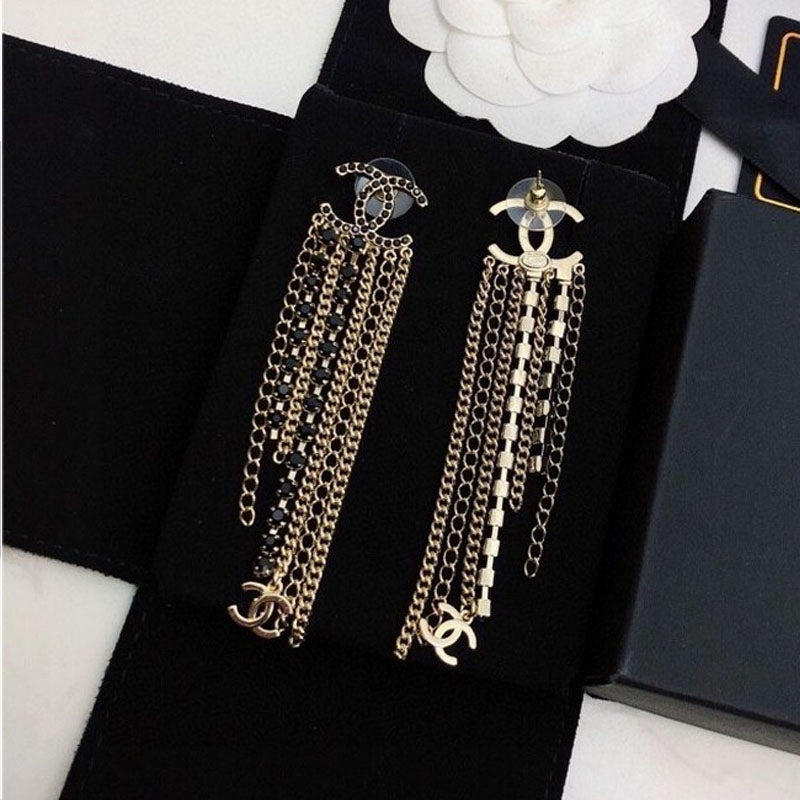 18K Chanel Black Crystal Tassel Earrings