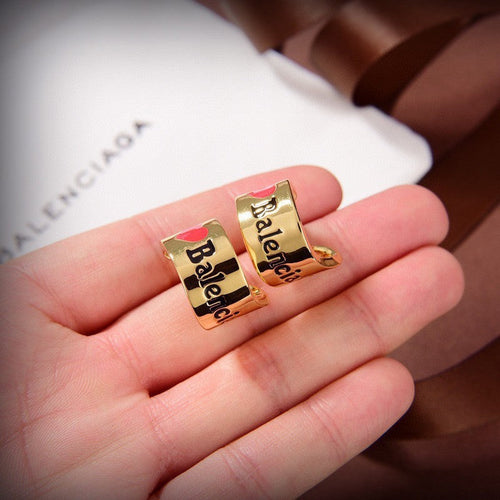 18K Balenciaga Red Heart Gold Earrings
