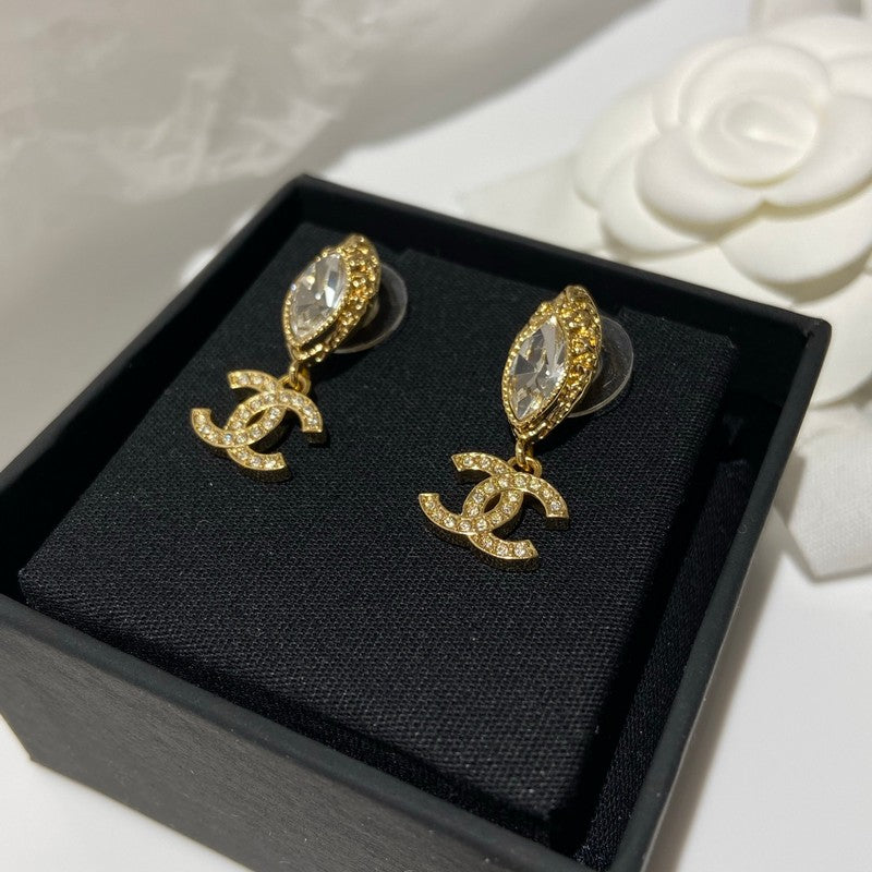 18K Chanel Diamond Gold Pendant Earrings