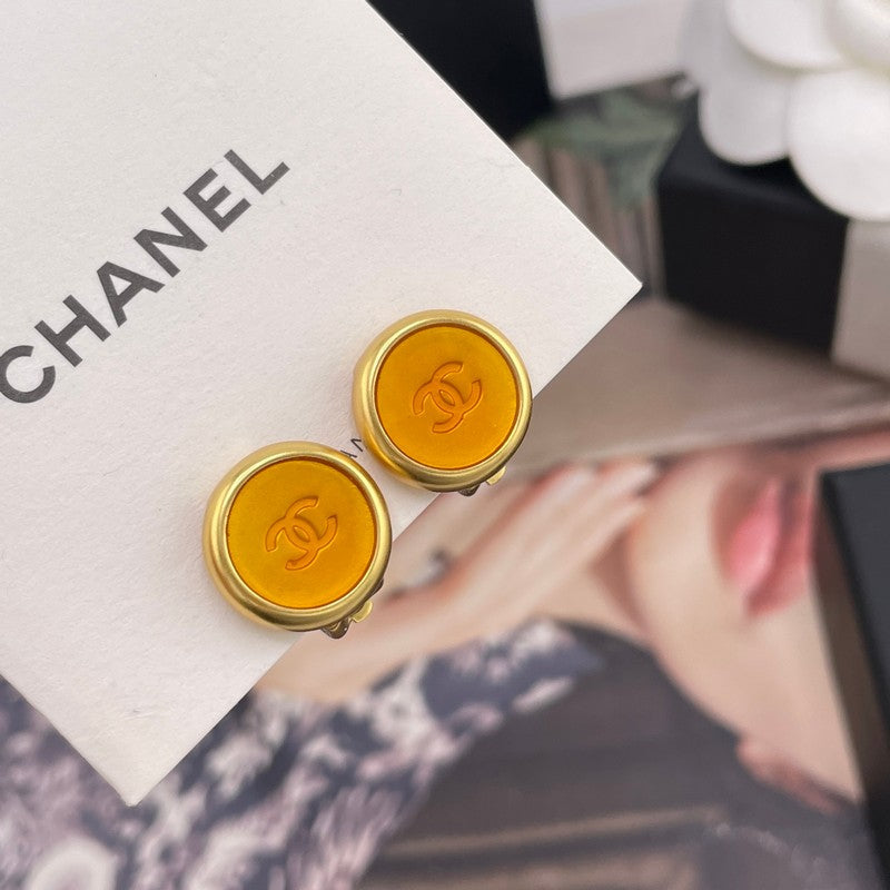 18K Chanel Orange Button Earrings