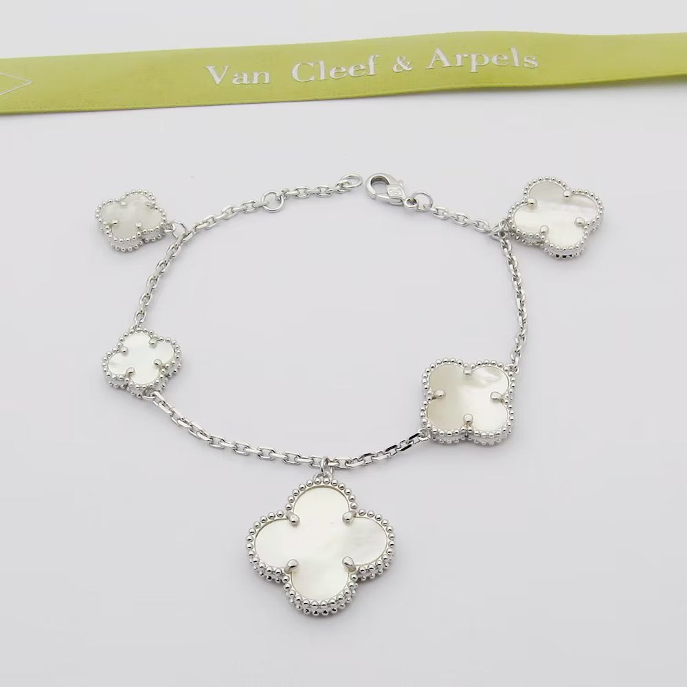 18K Van Cleef & Arpels Magic Alhambra Five Pearls Motifs Clover Bracelet