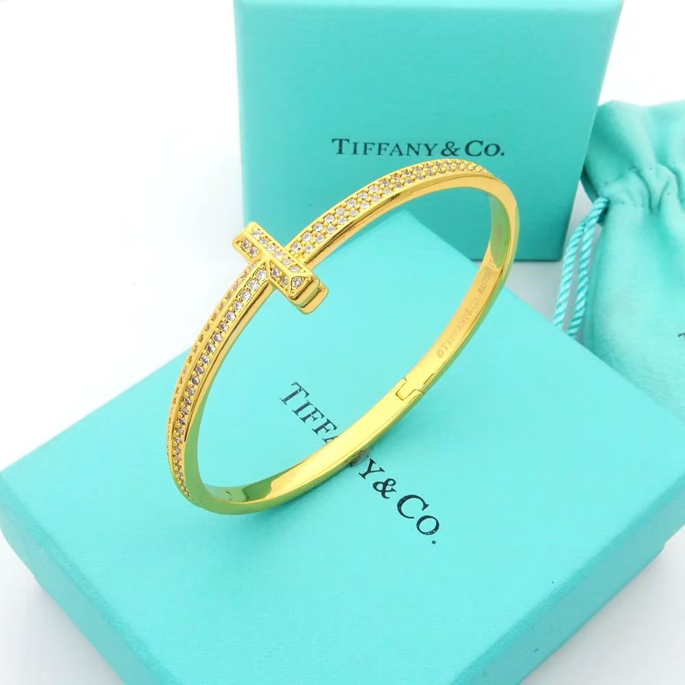 18K Tiffany Wide Diamond Bangle Bracelet