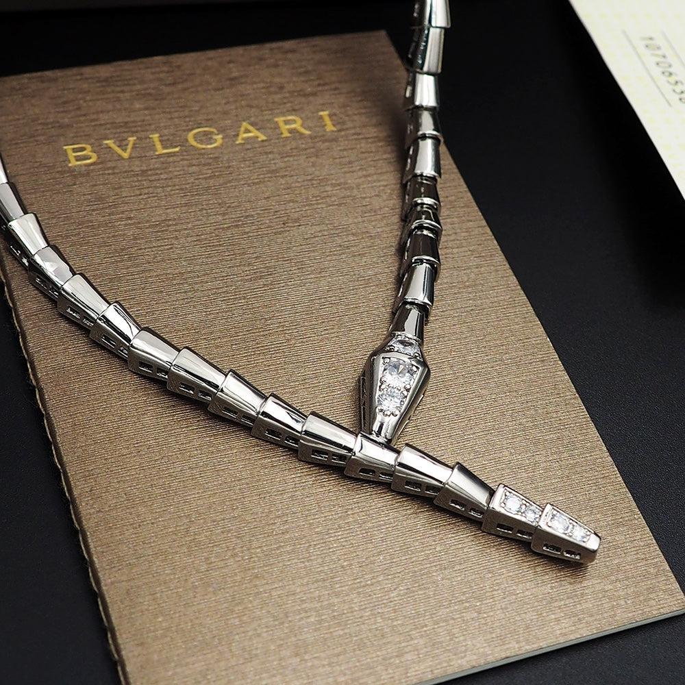 18K BVLGARI BV Serpenti Viper Demi-Pave Diamonds Necklace