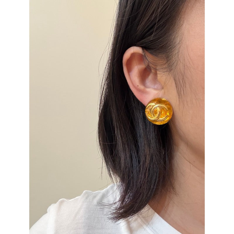 18K Chanel Orange & Red Crystal Round Earrings