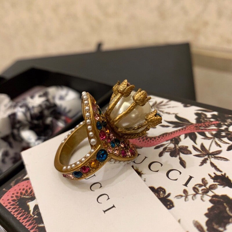 18K Gucci Multistone Pearl Ring