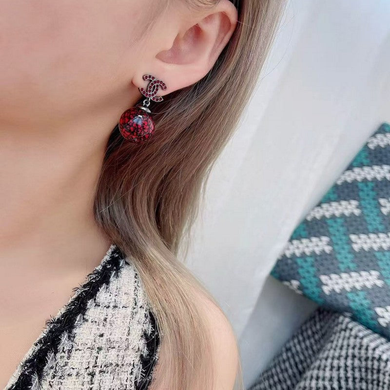 18K Chanel Red Glass Bead Resin Earrings