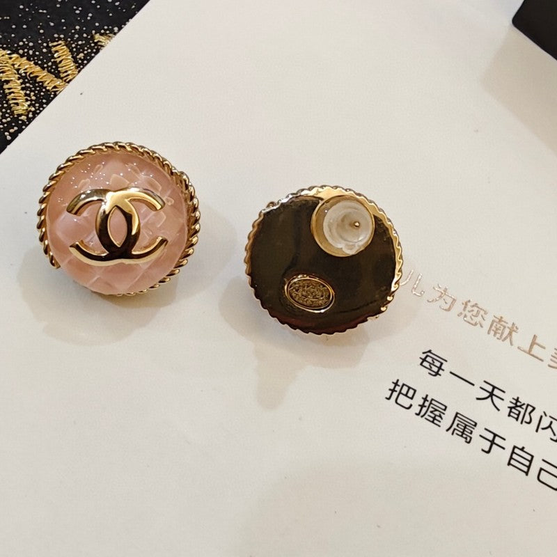 18K Chanel Black & Pink Round Earrings
