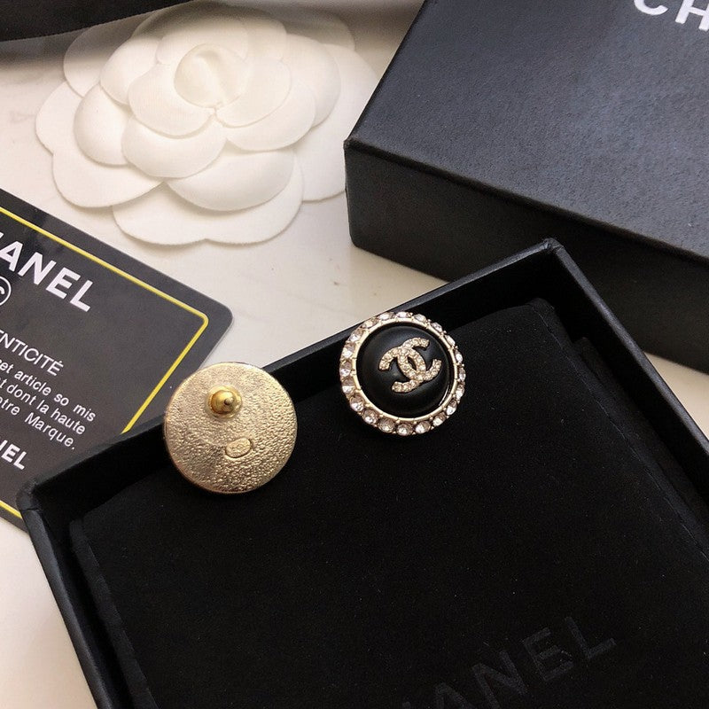 18K Chanel Black Gold Diamond Earrings