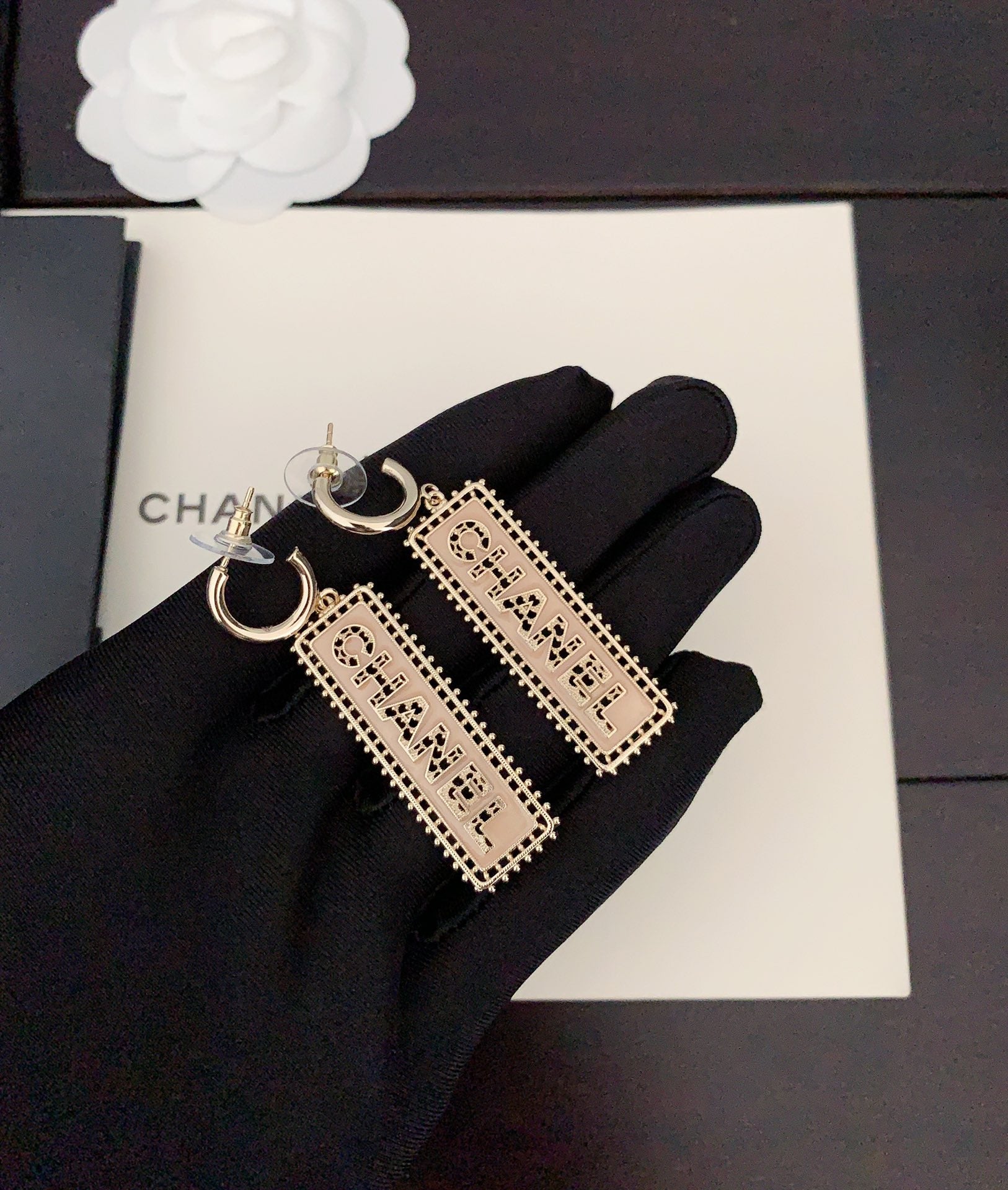 18K Chanel Typo Drop Earrings