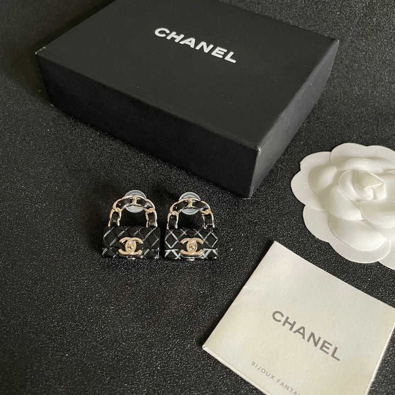 18K Chanel Color Bag Gold Earrings