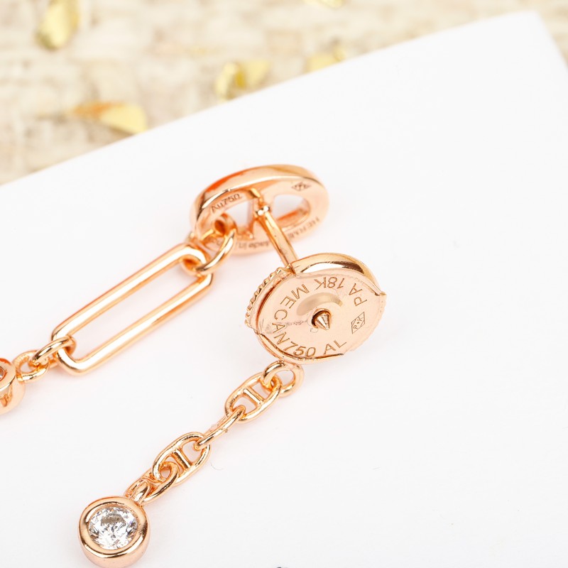 18K Hermes Chaine D'Ancre Rose Gold Diamond Earrings